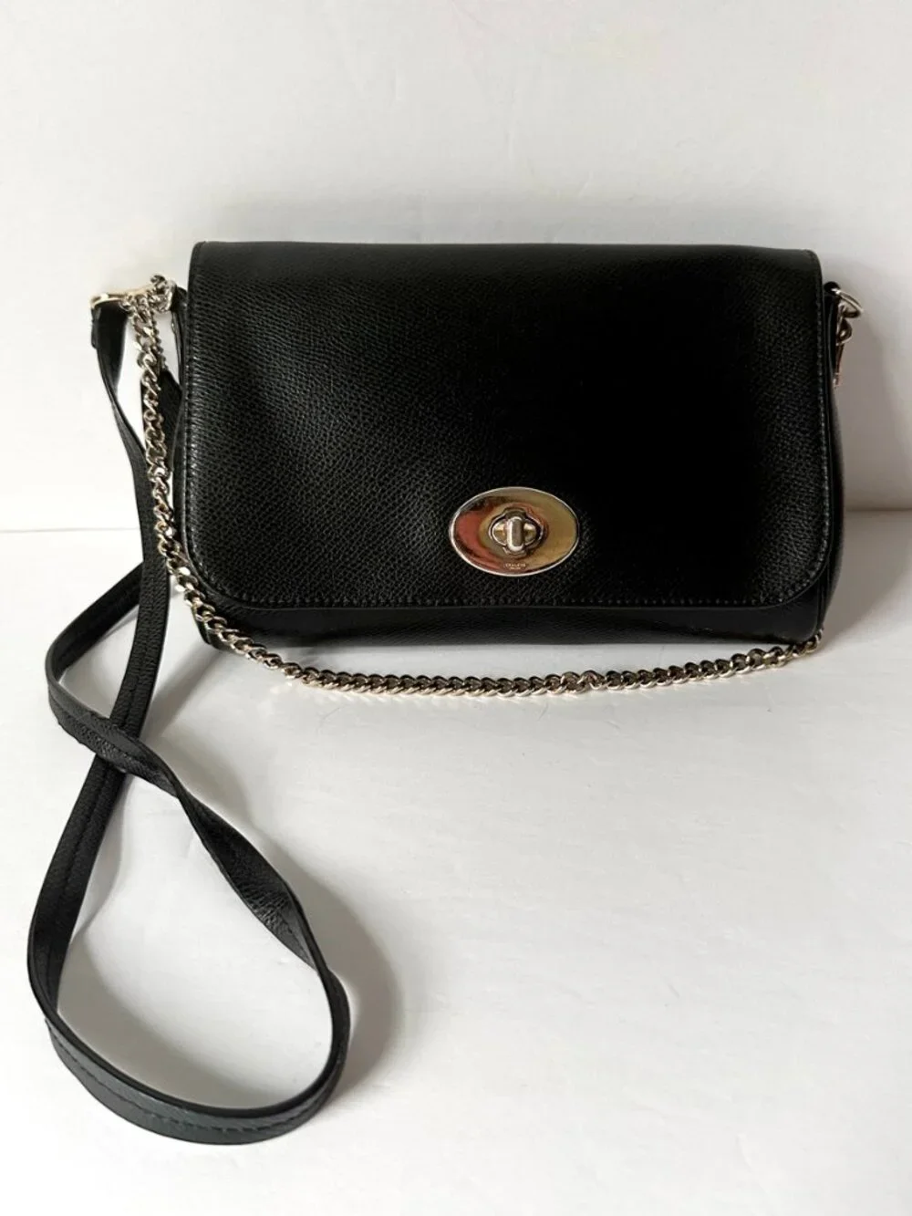 Coach Mini Ruby Crossbody Bag Black Pebbled Leather Turnlock F34604